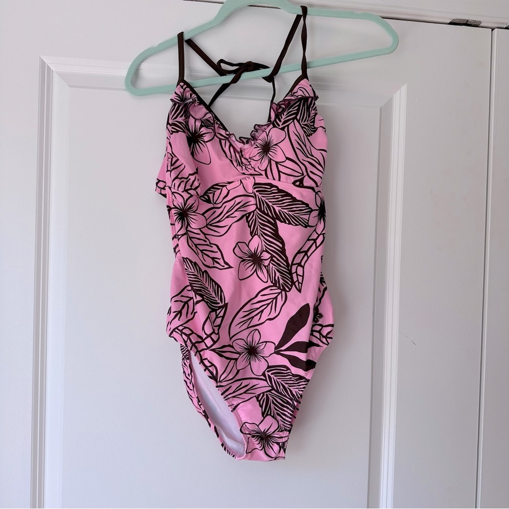 NWT Hapari CUTE One-piece Swimsuit / Bathing Suit, Pink and Brown, Size Large